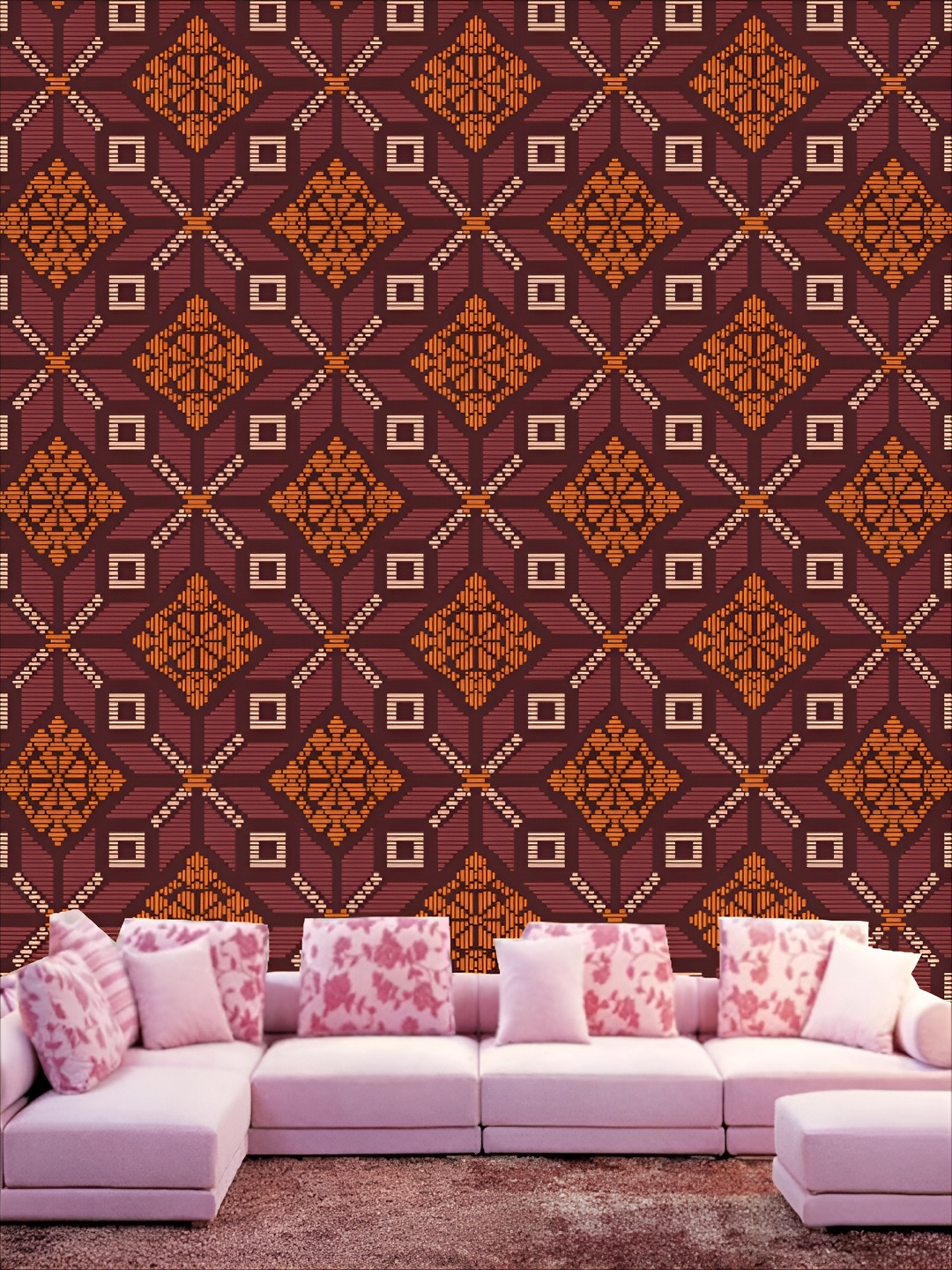 

KSHIRSA Maroon & Yellow 3D Printed Self-Adhesive Wallpaper