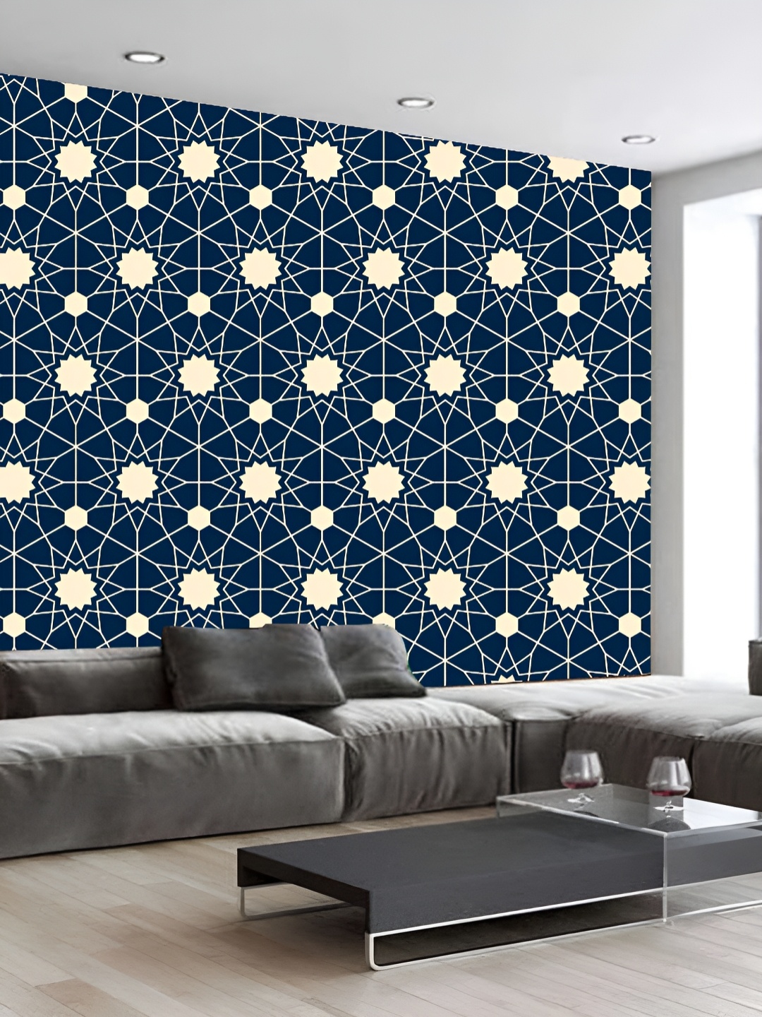 

KSHIRSA Blue & Pink 3D Printed Self-Adhesive Wallpaper
