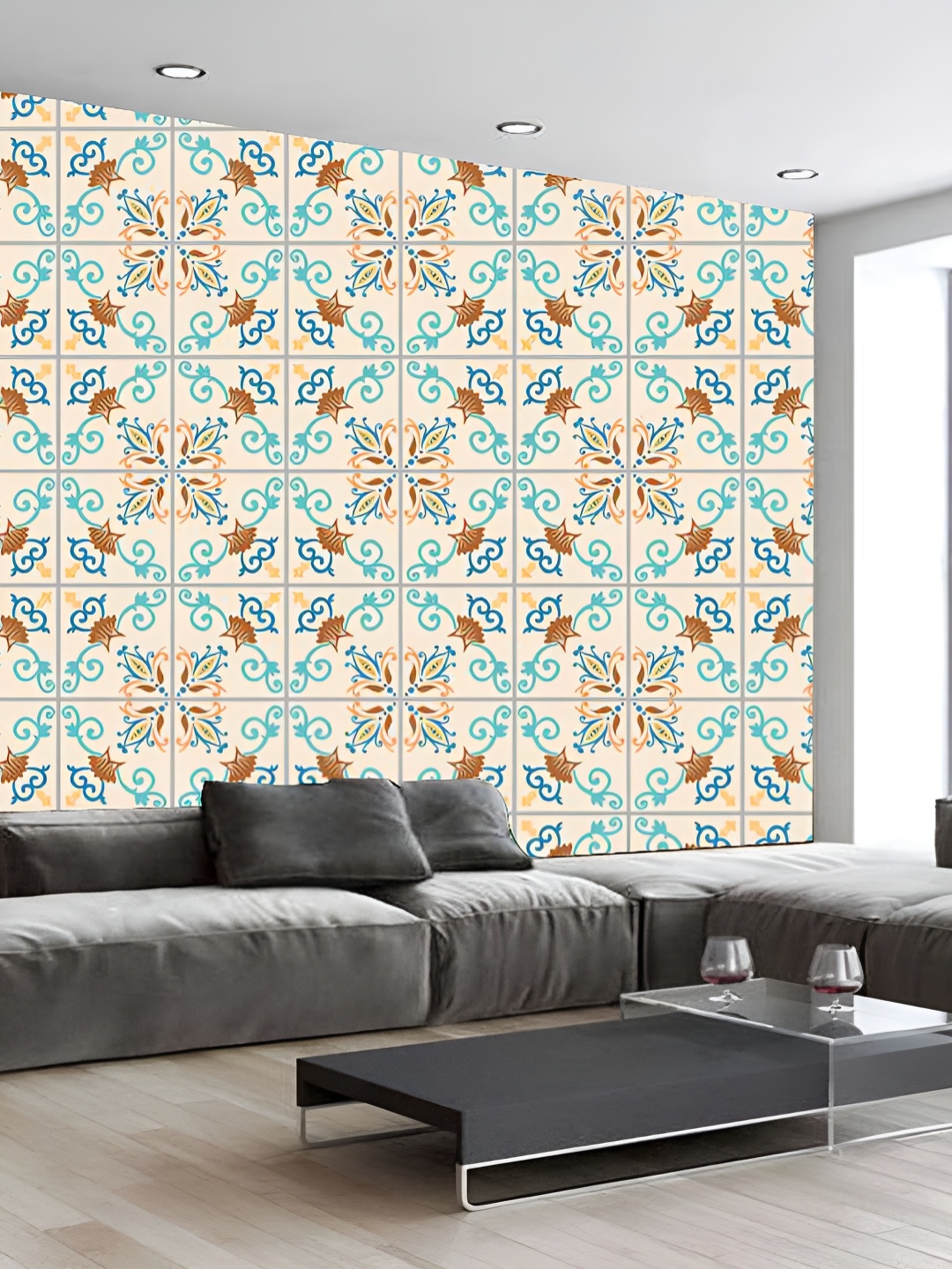 

KSHIRSA Turquoise Blue & Brown 3D Printed Self-Adhesive Wallpaper, Pink
