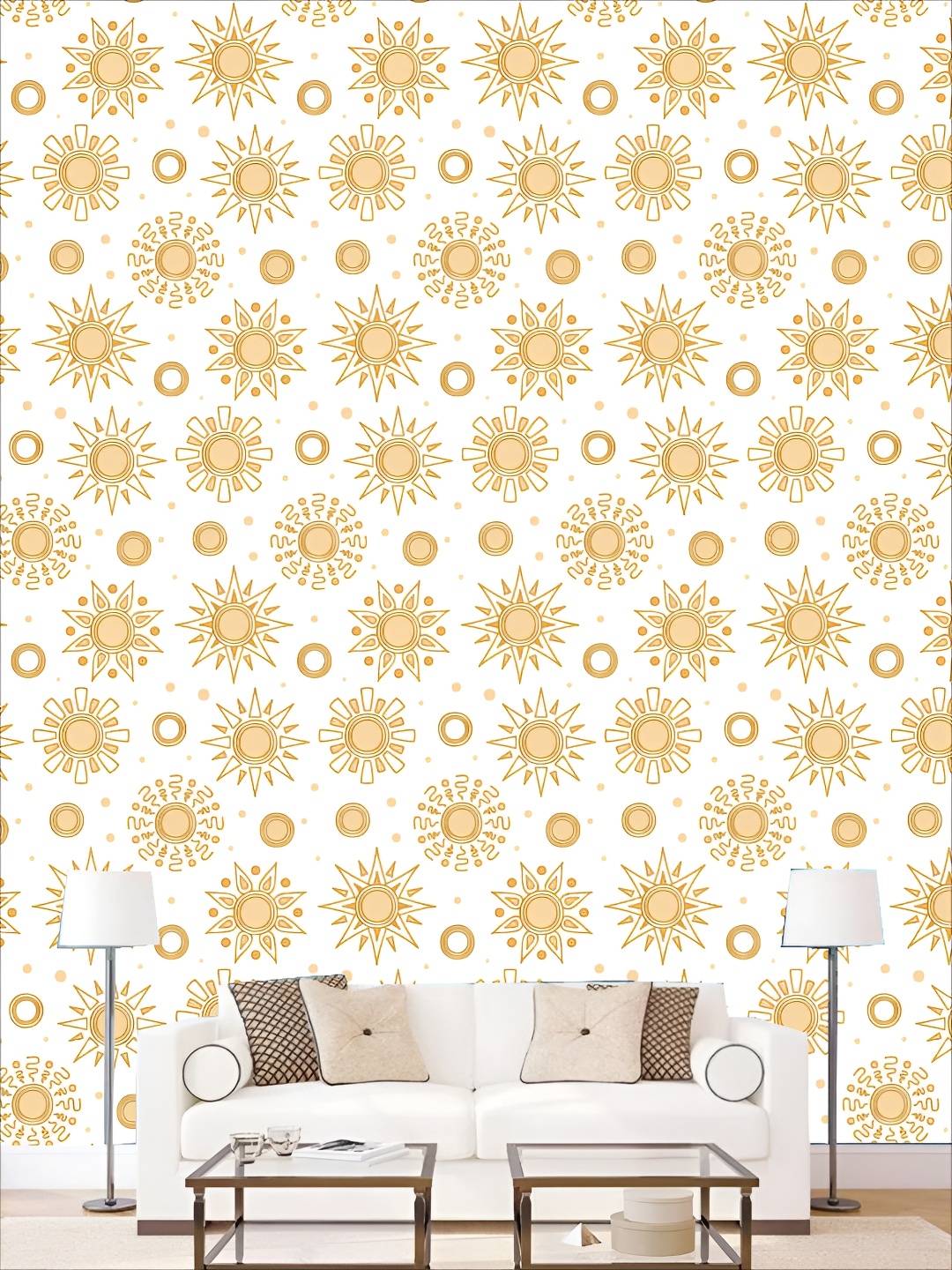 

KSHIRSA Yellow & White 3D Printed Self-Adhesive Wallpaper