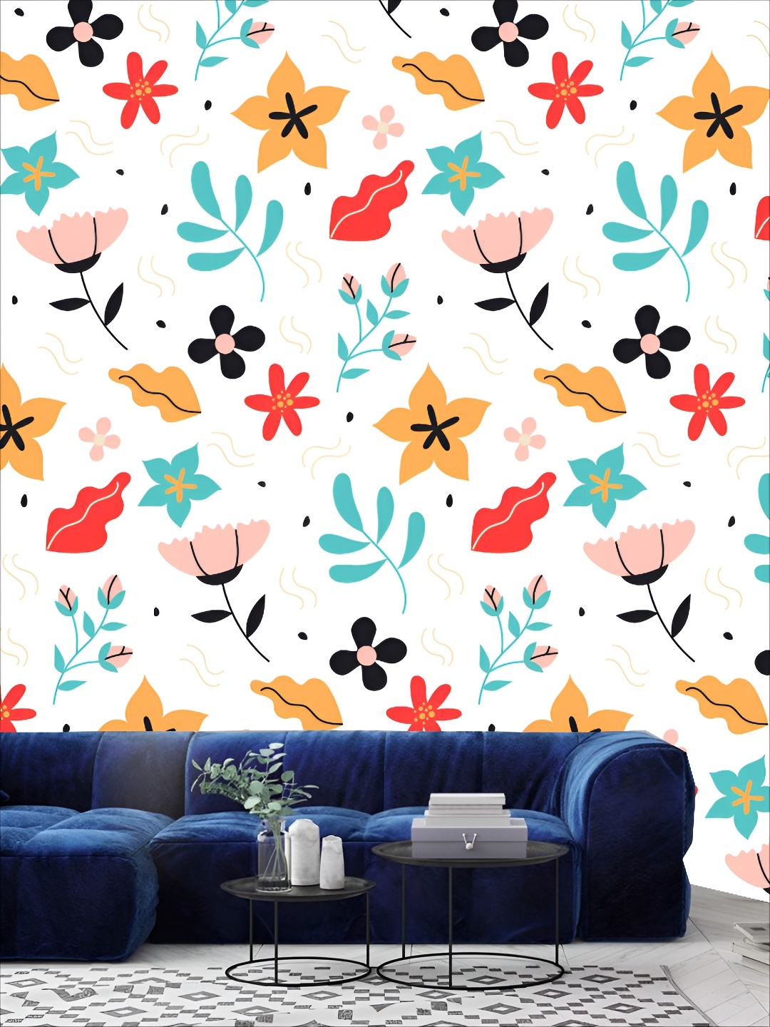 

KSHIRSA Blue & White 3D Printed Self-Adhesive Wallpaper