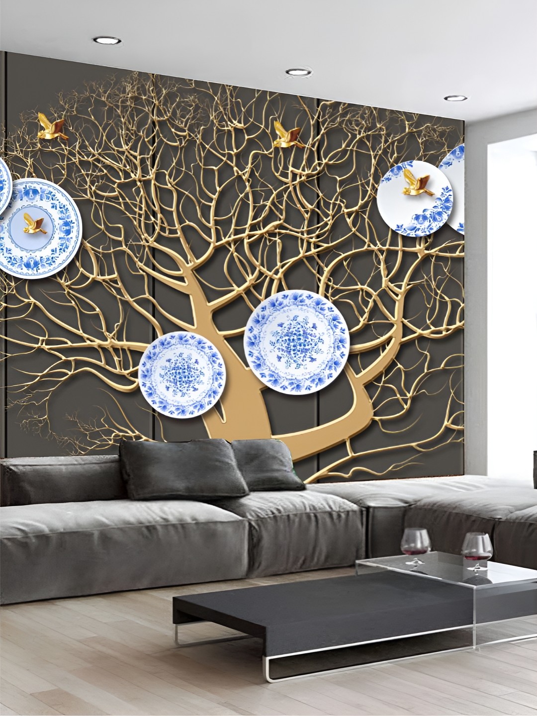 

KSHIRSA Blue & Brown Printed Self-Adhesive Wall Sicker