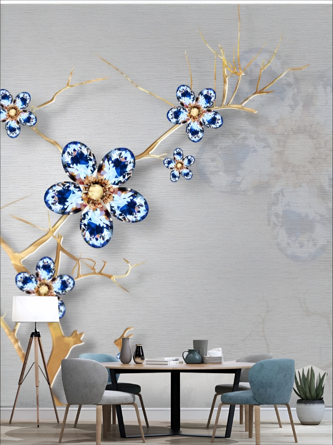 

KSHIRSA Blue & Grey Printed Self-Adhesive 3D Wallpaper