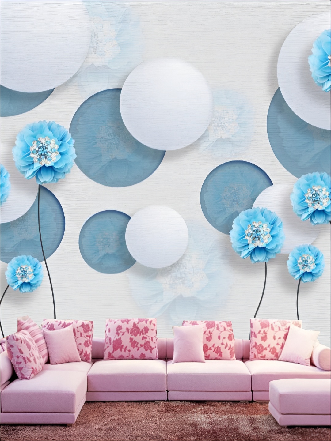 

KSHIRSA White & Blue 3D Printed Self Adhesive Wall Sticker