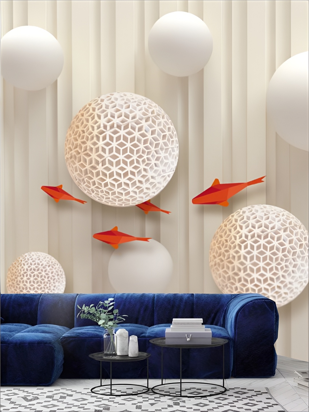 

KSHIRSA Cream Coloured & White 3D Printed Self-Adhesive Wall Sticker