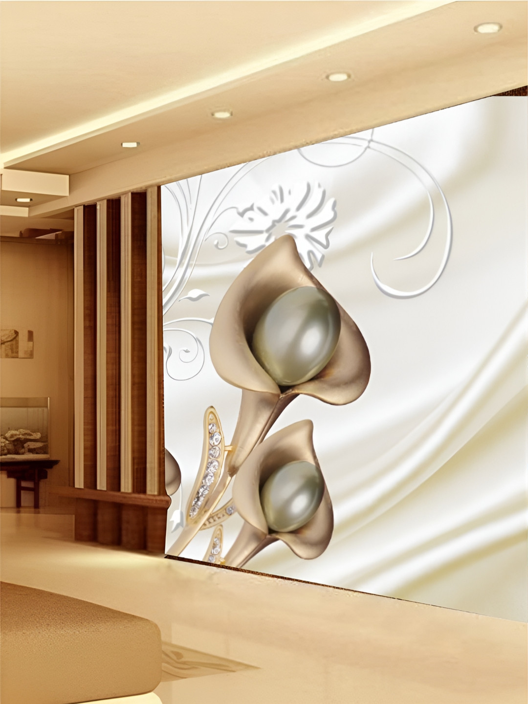

KSHIRSA Cream Coloured & Brown 3D Printed Self-Adhesive Wallpaper