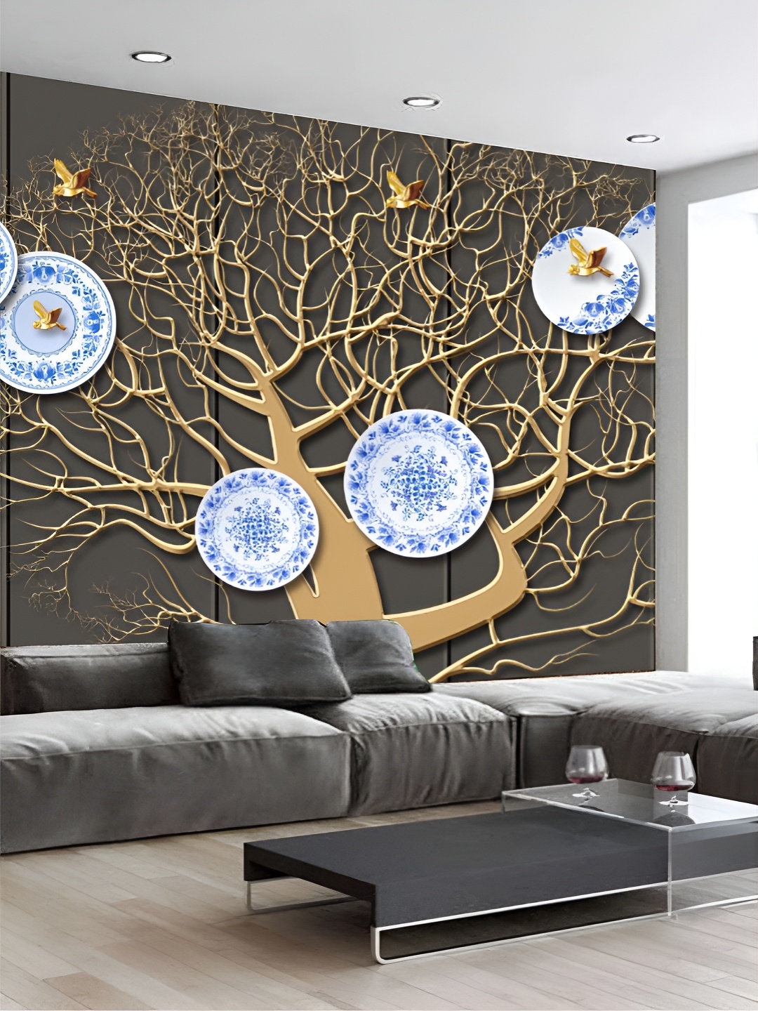 

KSHIRSA Blue & Grey 3D Printed Self Adhesive Wall Sticker