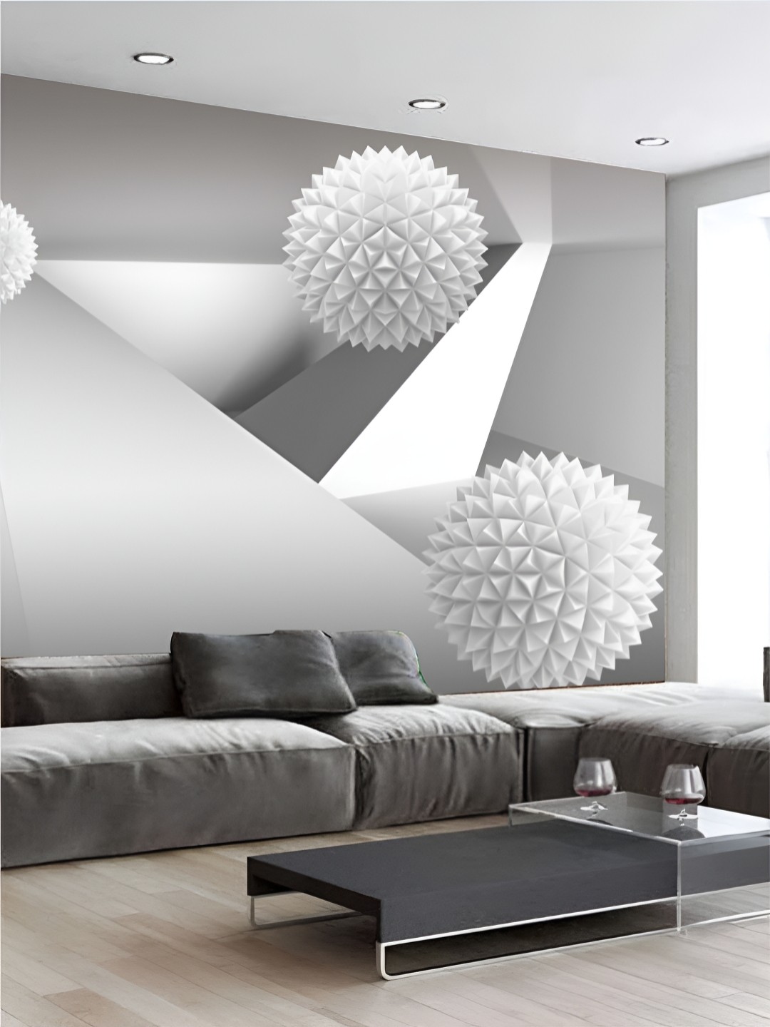 

KSHIRSA Grey & White 3D Printed Self-Adhesive Wallpaper