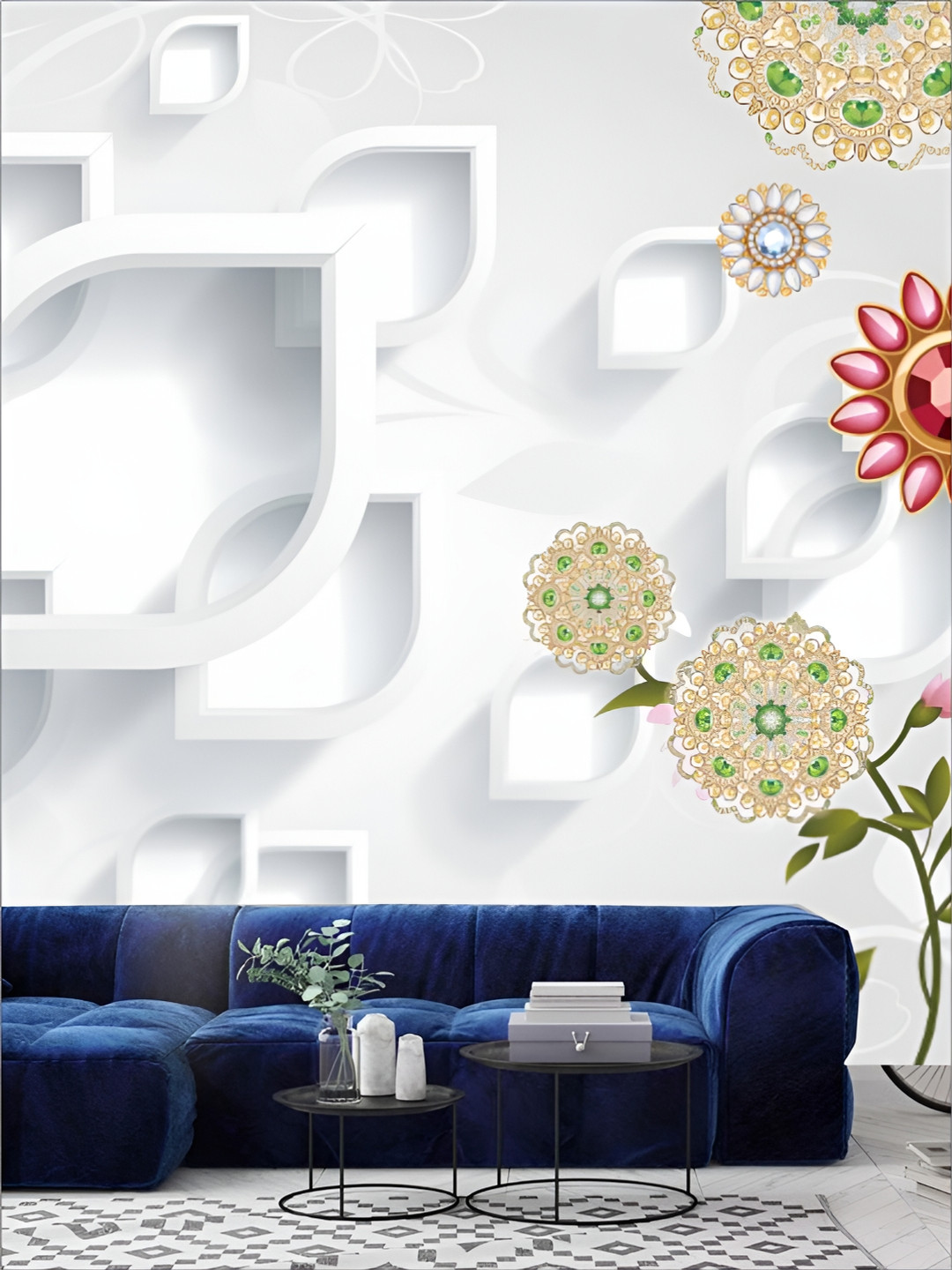 

KSHIRSA Green & White 3D Printed Self-Adhesive Wallpaper