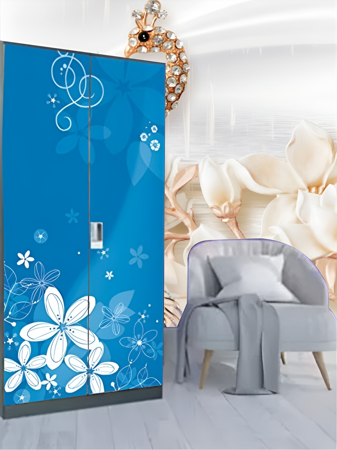 

KSHIRSA Beige & White 3D Printed Self-Adhesive Wallpaper, Cream