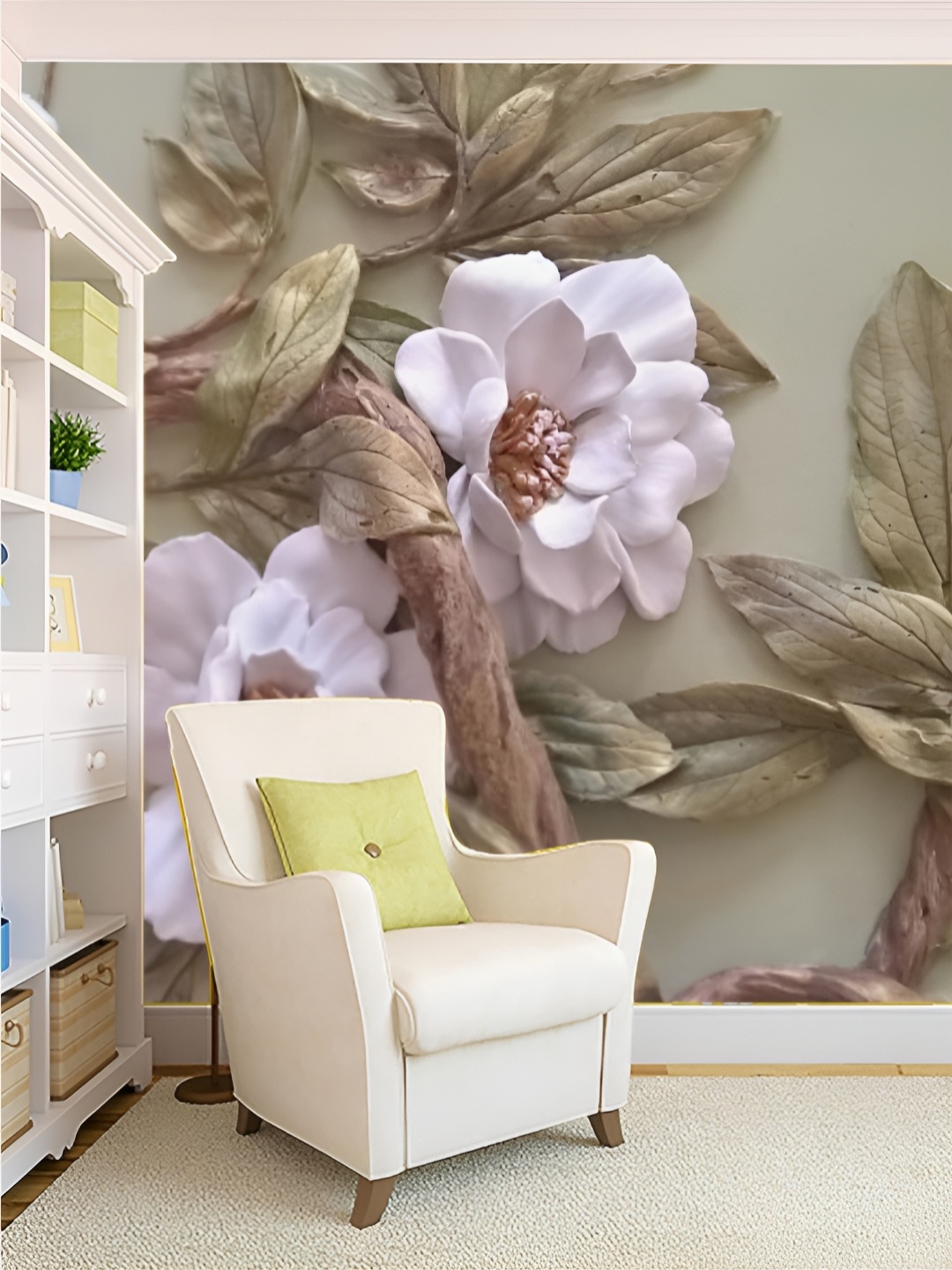 

KSHIRSA Brown & Lavender Coloured 3D Floral Printed Self-Adhesive Wallpaper