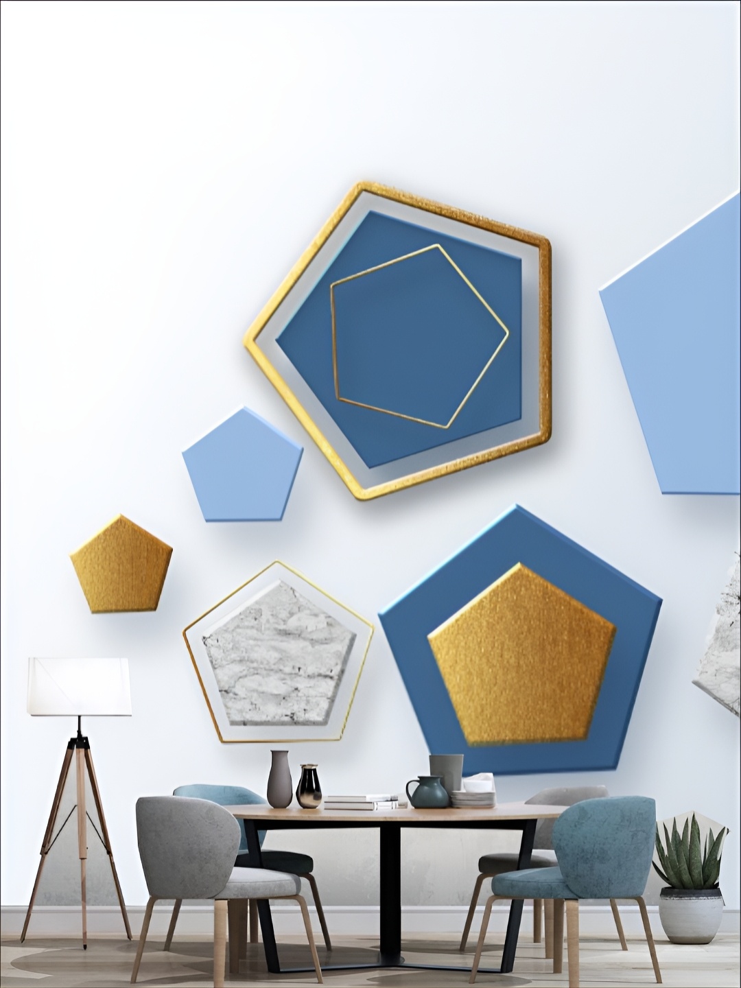 

KSHIRSA Blue & Yellow 3D Printed Self-Adhesive Wallpaper