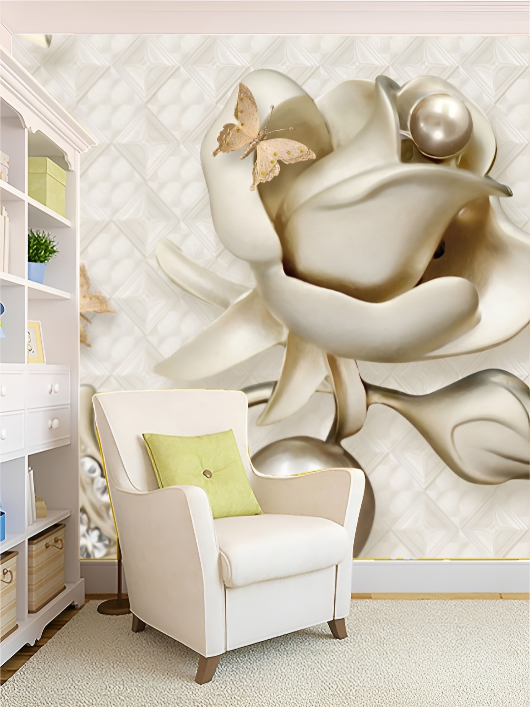 

KSHIRSA Cream Coloured & Beige 3D Printed Self-Adhesive Wallpaper