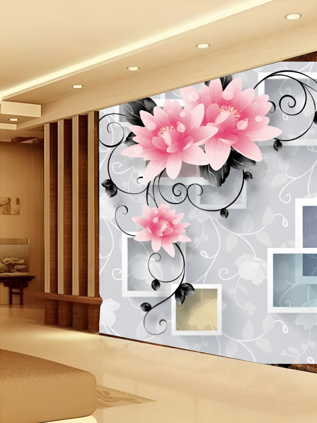 

KSHIRSA Grey & Pink 3D Printed Self-Adhesive Wallpaper