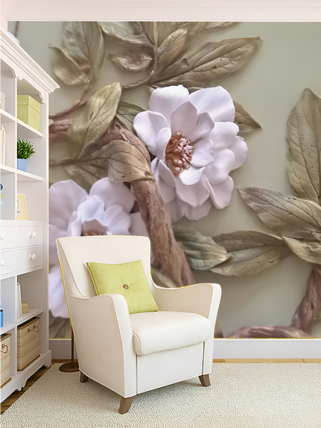 

KSHIRSA Brown & White Floral and Botanical Printed Self-Adhesive Wall Sicker