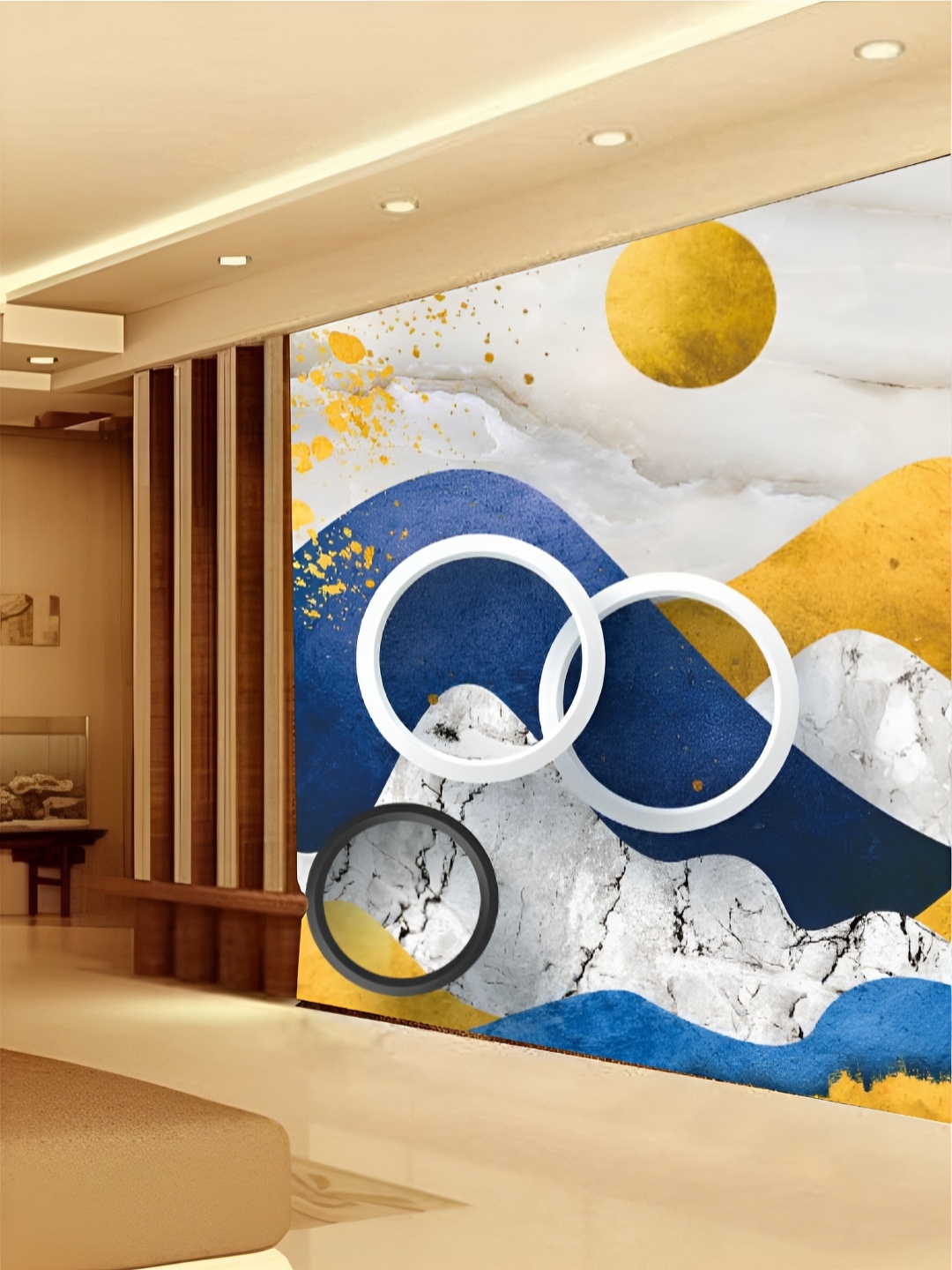 

KSHIRSA White & Blue 3D Printed Self Adhesive Wall Stickers, Multi