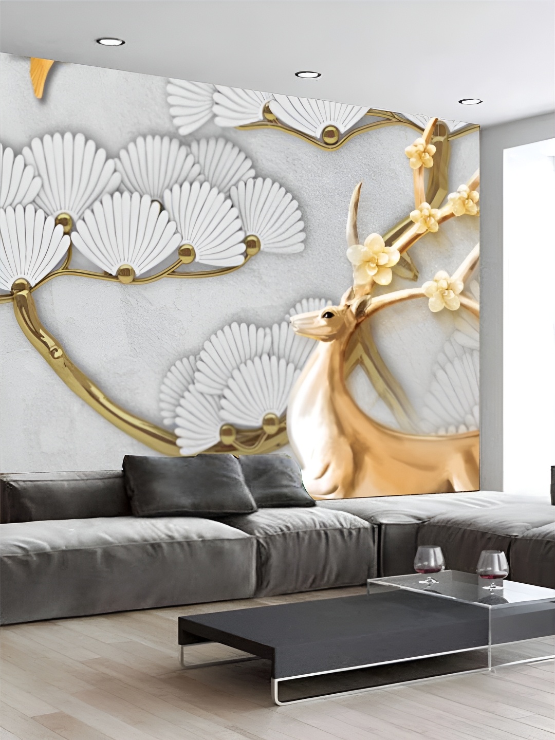 

KSHIRSA White & Gold Toned Printed Self-Adhesive Wall Sicker
