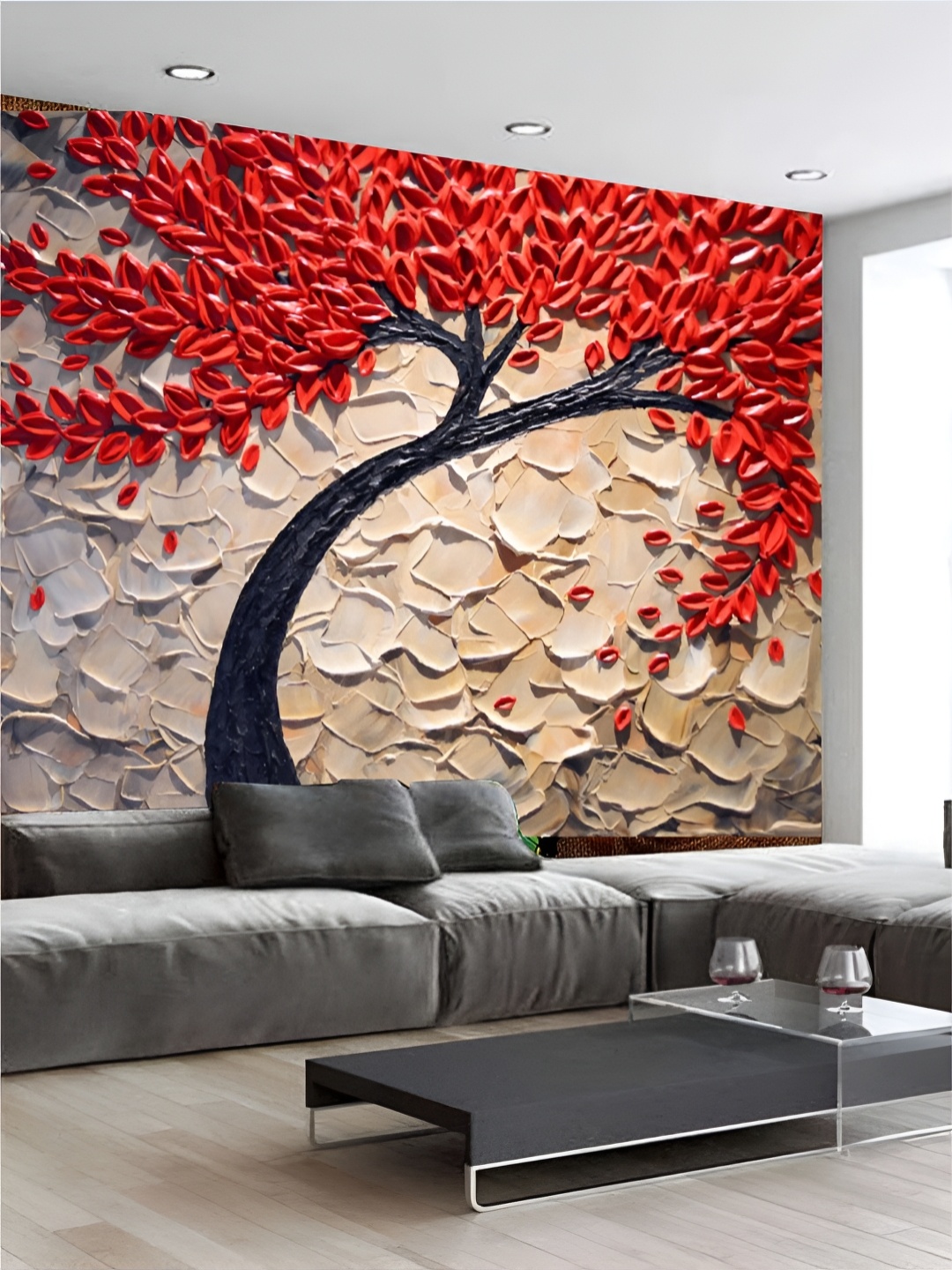 

KSHIRSA Beige & Red Floral 3D Printed Self Adhesive Wall Sticker