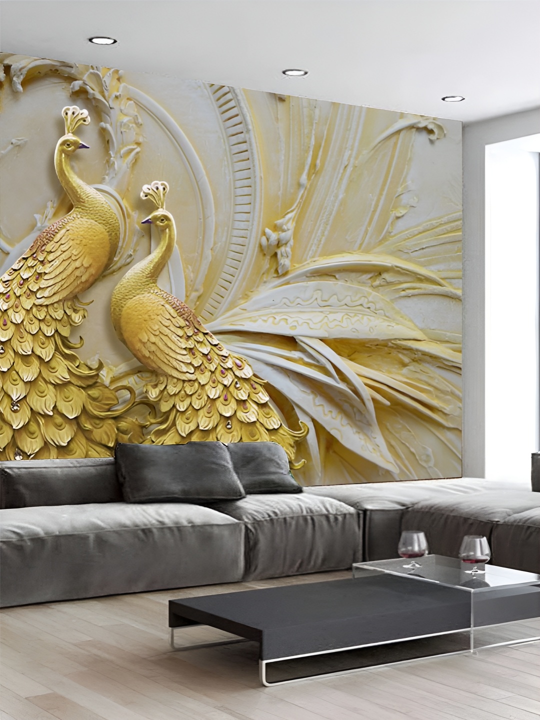 

KSHIRSA Beige & Grey 3D Printed Self-Adhesive Wall Sticker