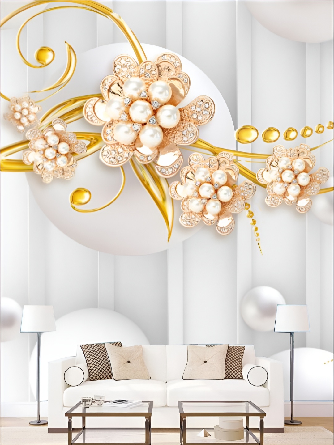 

KSHIRSA Beige & White 3D Printed Self-Adhesive Wallpaper