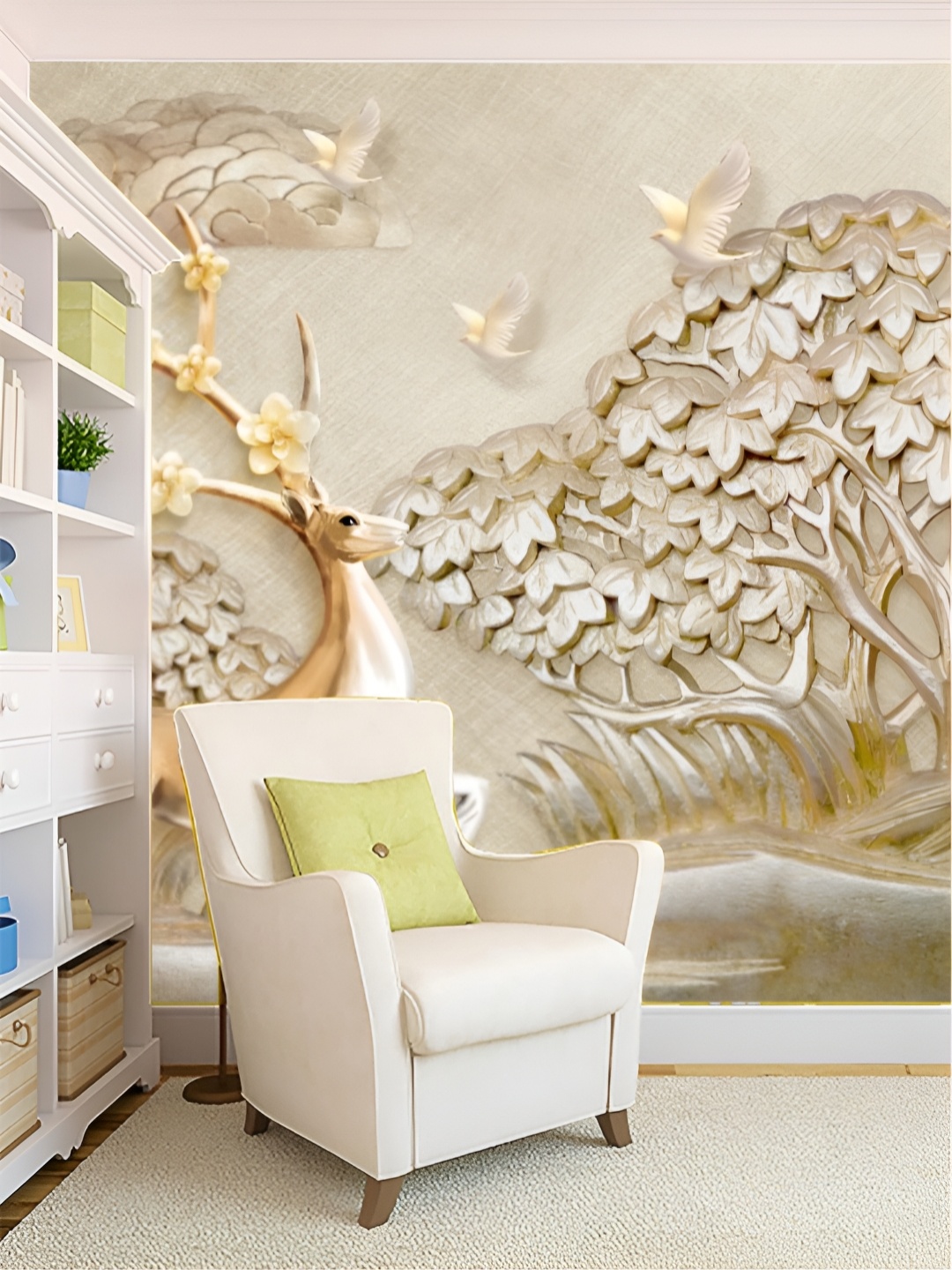

KSHIRSA Beige 3D Printed Self Adhesive Wall Stickers