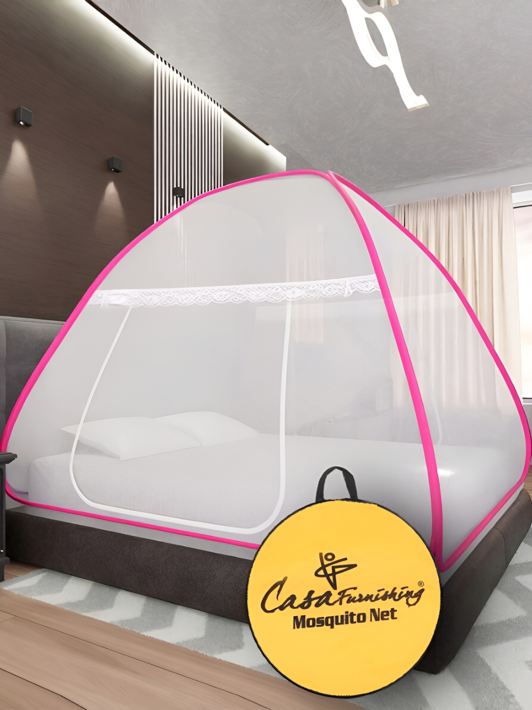 

Aura Pink & White King Size Hanging Mosquito Net
