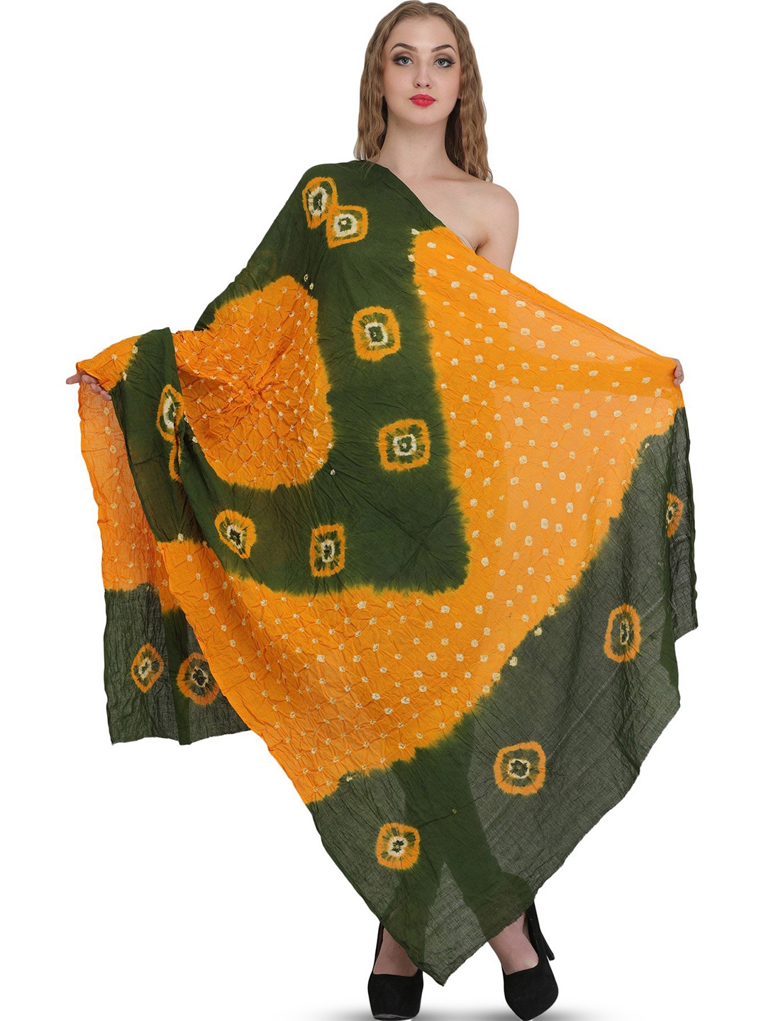 

Exotic India Pure Cotton Bandhani Tie-Dye Dupatta, Green