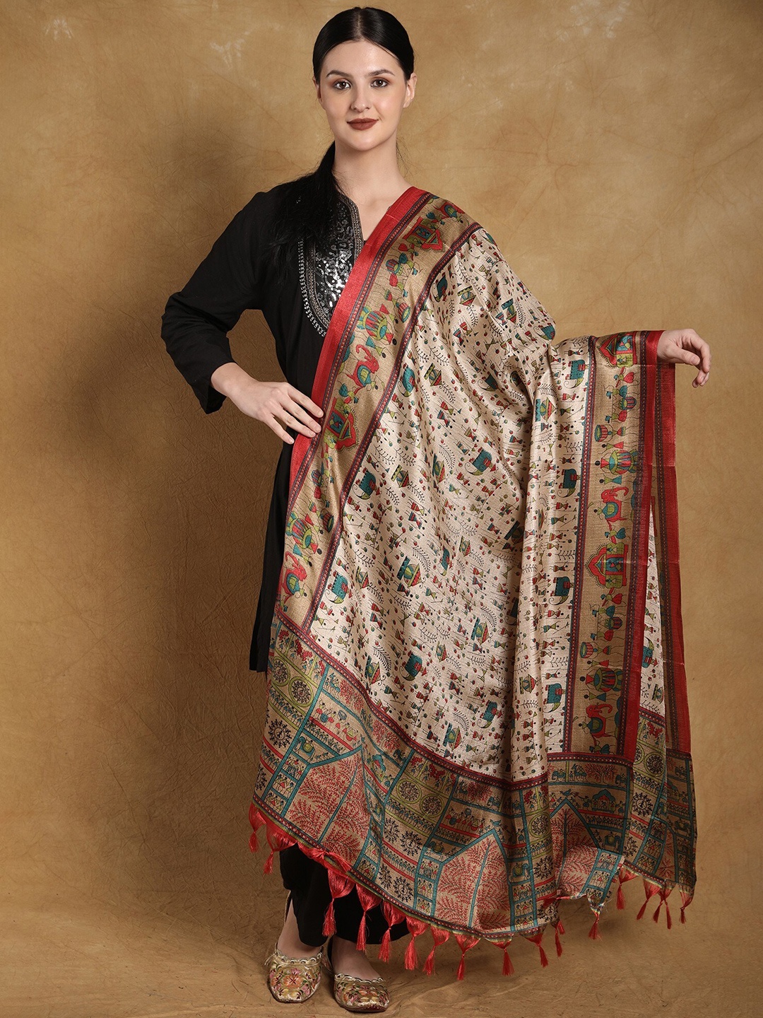 

Exotic India Ethnic Motifs Printed Dupatta, Beige