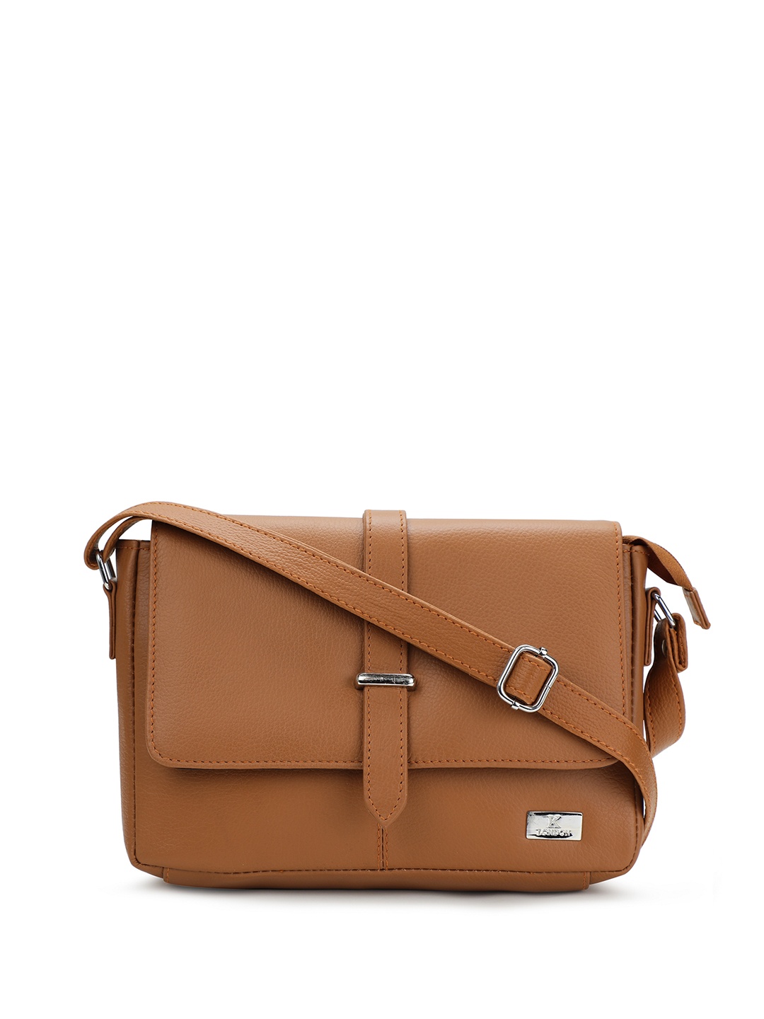 

K London Textured Leather Structured Sling Bag, Tan