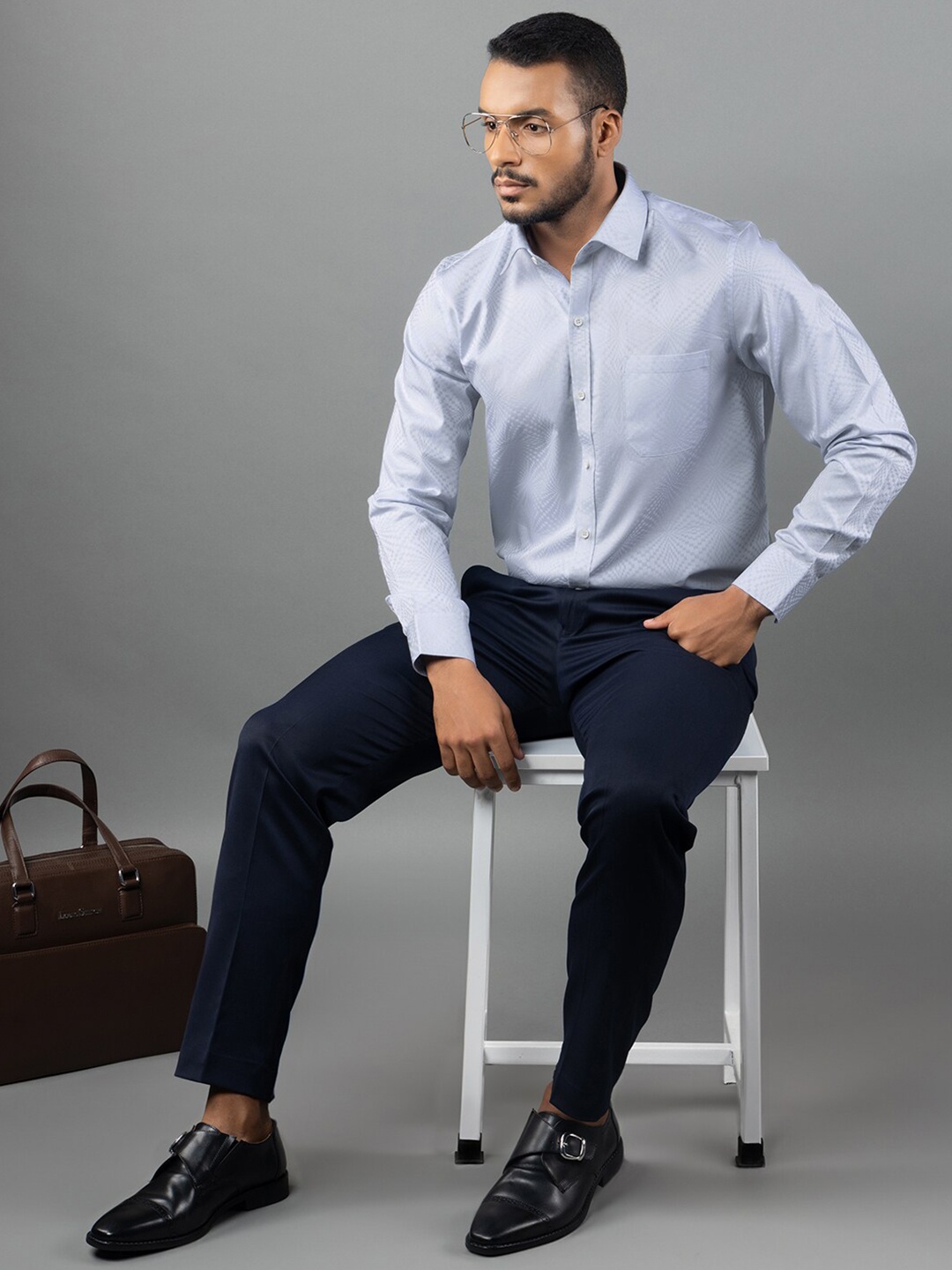 LOUIS STITCH Abstract Printed Comfort Cotton Opaque Formal Shirt, Blue