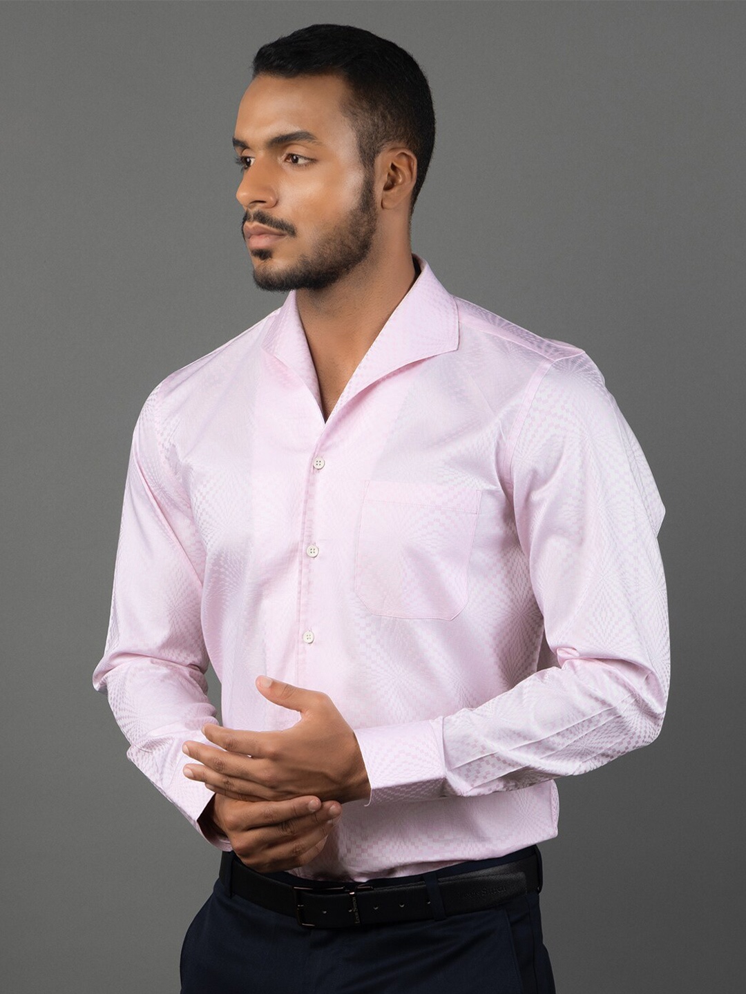 

LOUIS STITCH Abstract Printed Comfort Cotton Opaque Semiformal Shirt, Pink