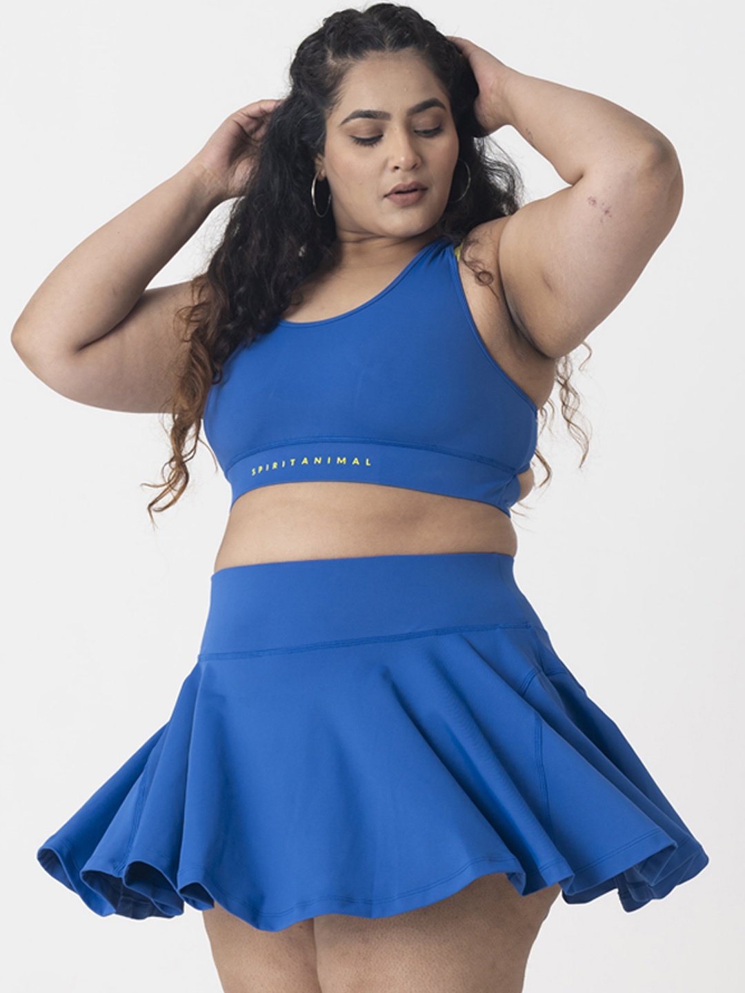 

SPIRIT ANIMAL Plus Size Flared Mini Skorts With Attached Inner Shorts, Blue