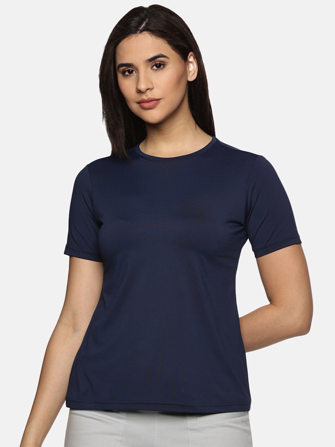 

Domin8 Women Breathable Quick Dry Regular Fit Sports T-Shirt, Navy blue