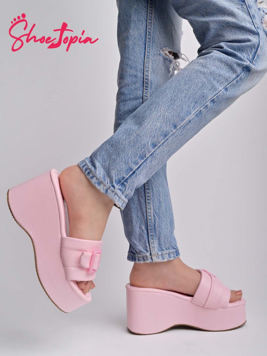 

Shoetopia Girls Open Toe Platform Heels, Pink