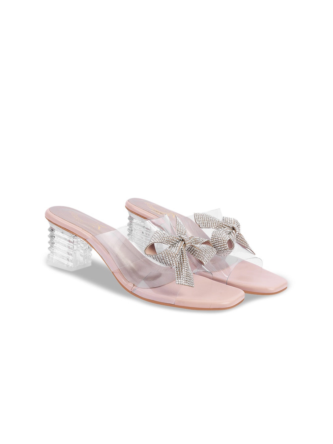 

Shoetopia Girls Embellished Open Toe Block Heels, Peach