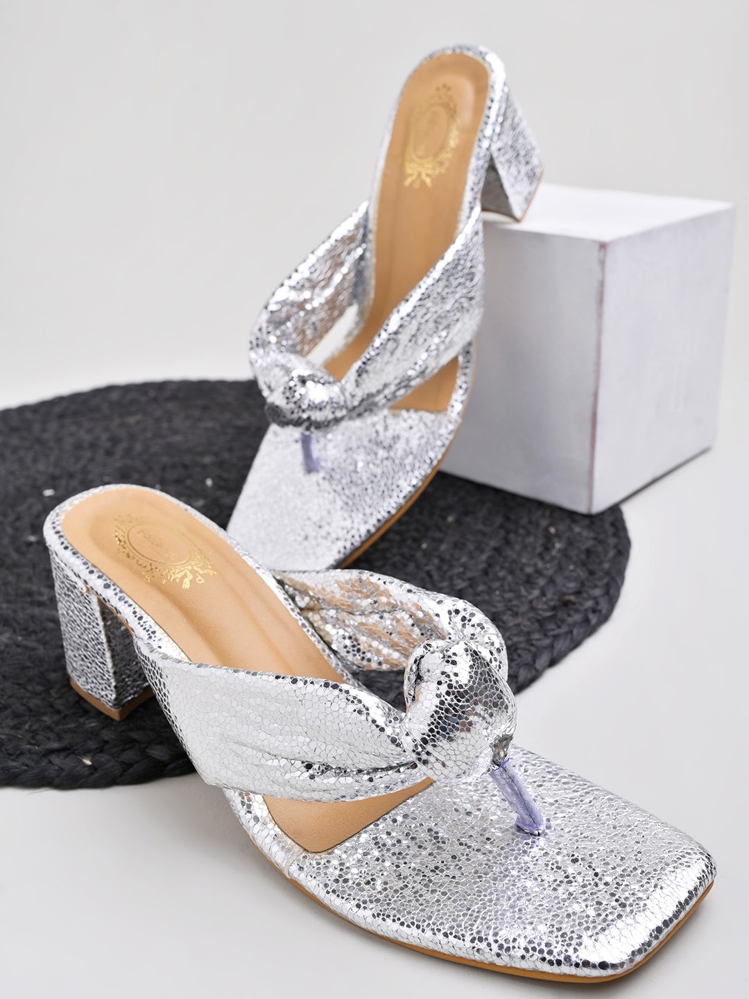 

Shoetopia Girls Embellished Open Toe Block Heels, Silver