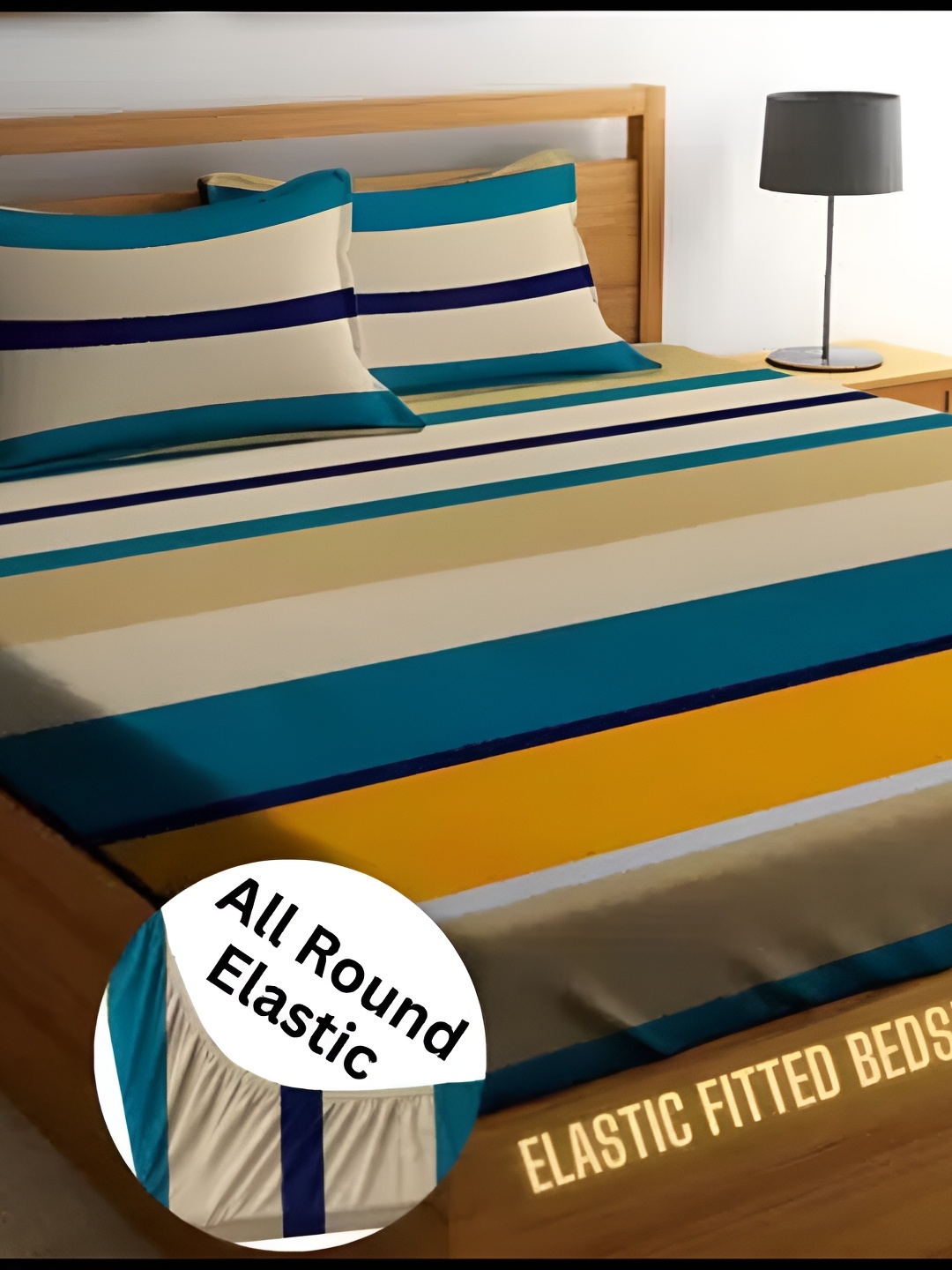 

Supreme Home Collective Green & White 200 TC Queen Fitted Bedsheet with 2 Pillow Covers