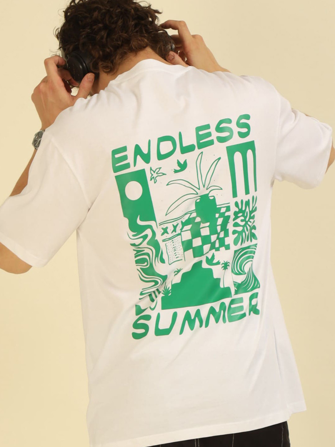 

recast Typography Printed Drop-Shoulder Sleeves Bio Finish Pure Cotton Oversized T-shirt, White