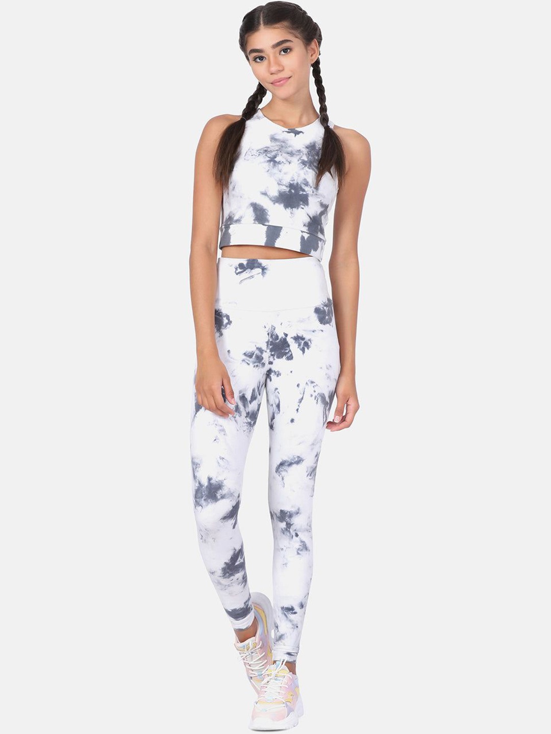 

Aesthetic Bodies Tie & Dye Printed Round Neck High-Rise Tracksuits, White