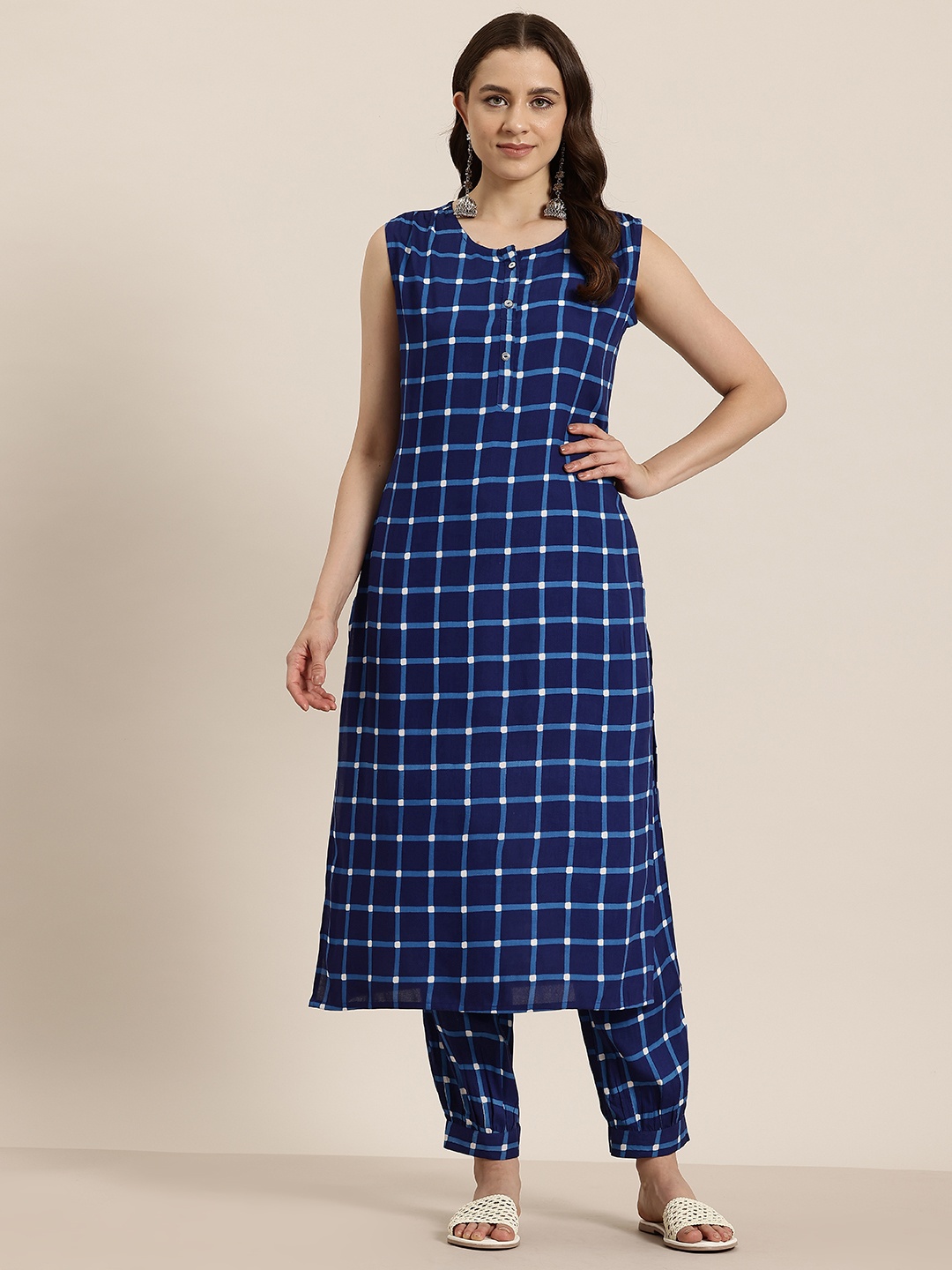 

HERE&NOW Striped Kurta with Salwar, Navy blue