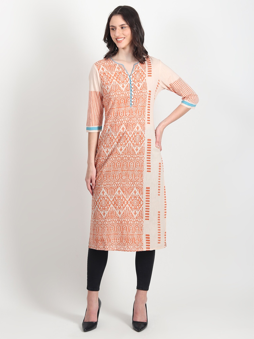 

Art Avenue Ethnic Motifs Printed Cotton Straight Kurta, Peach