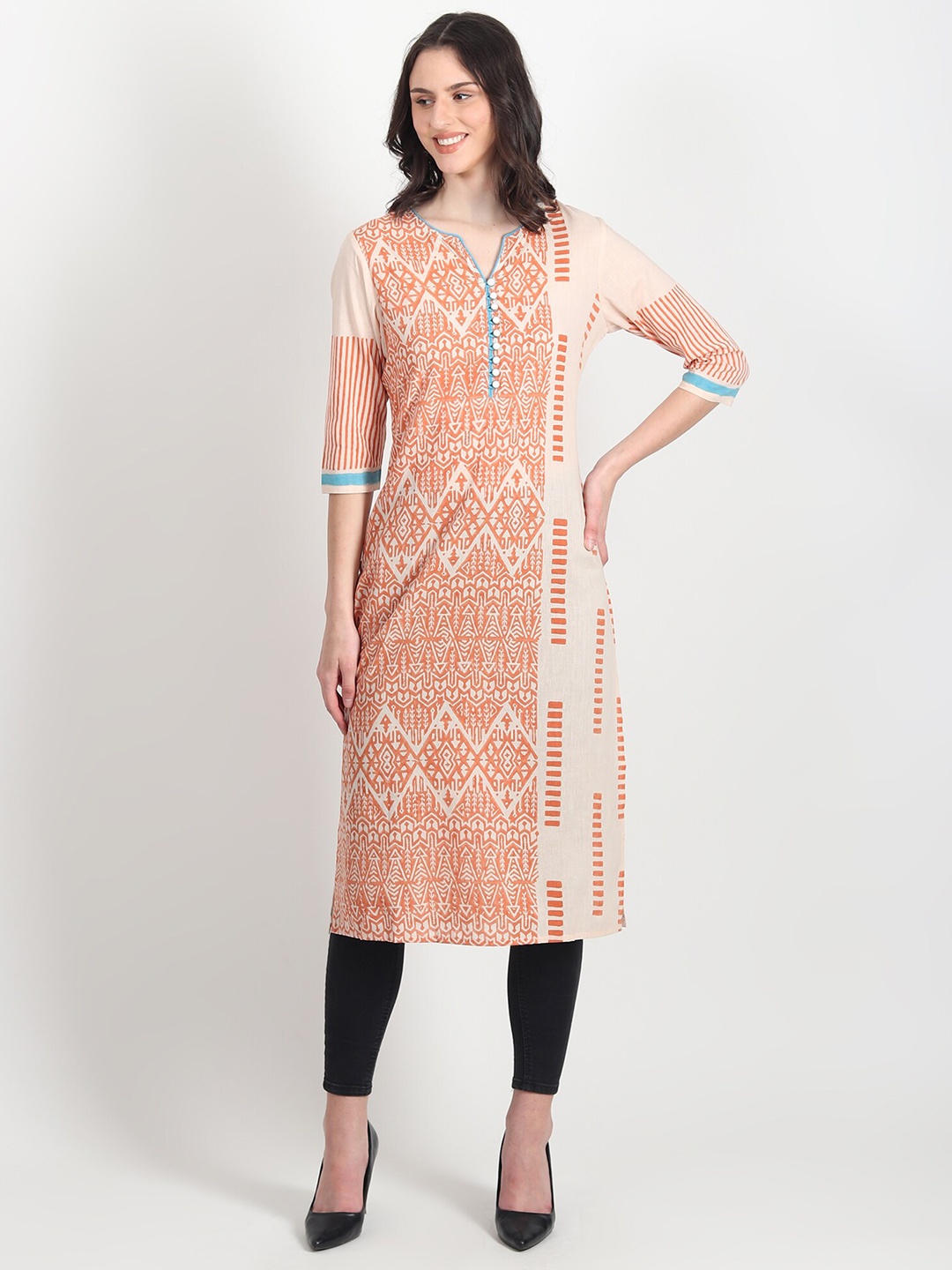 

Art Avenue Ethnic Motifs Printed Cotton Straight Kurta, Peach