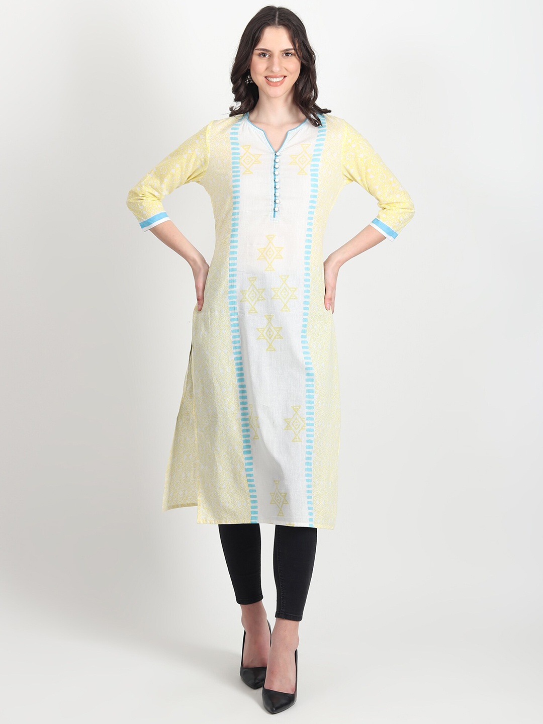 

Art Avenue Geometric Printed Cotton Straight Kurta, Yellow