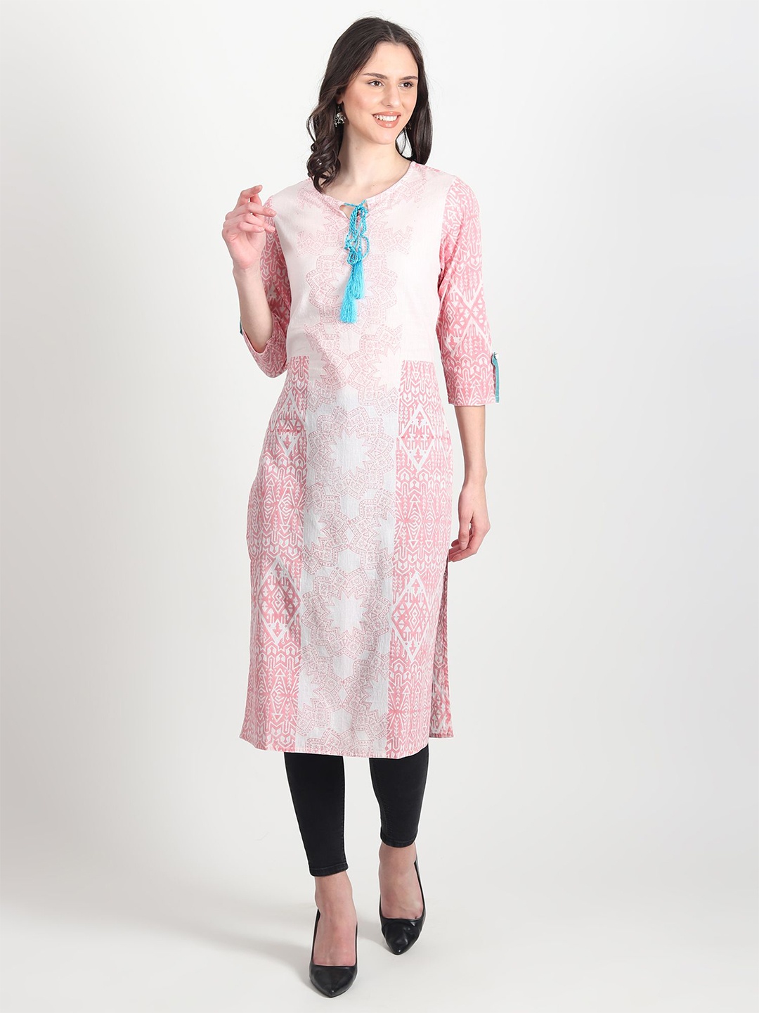 

Art Avenue Ethnic Motifs Printed Cotton Straight Kurta, Pink