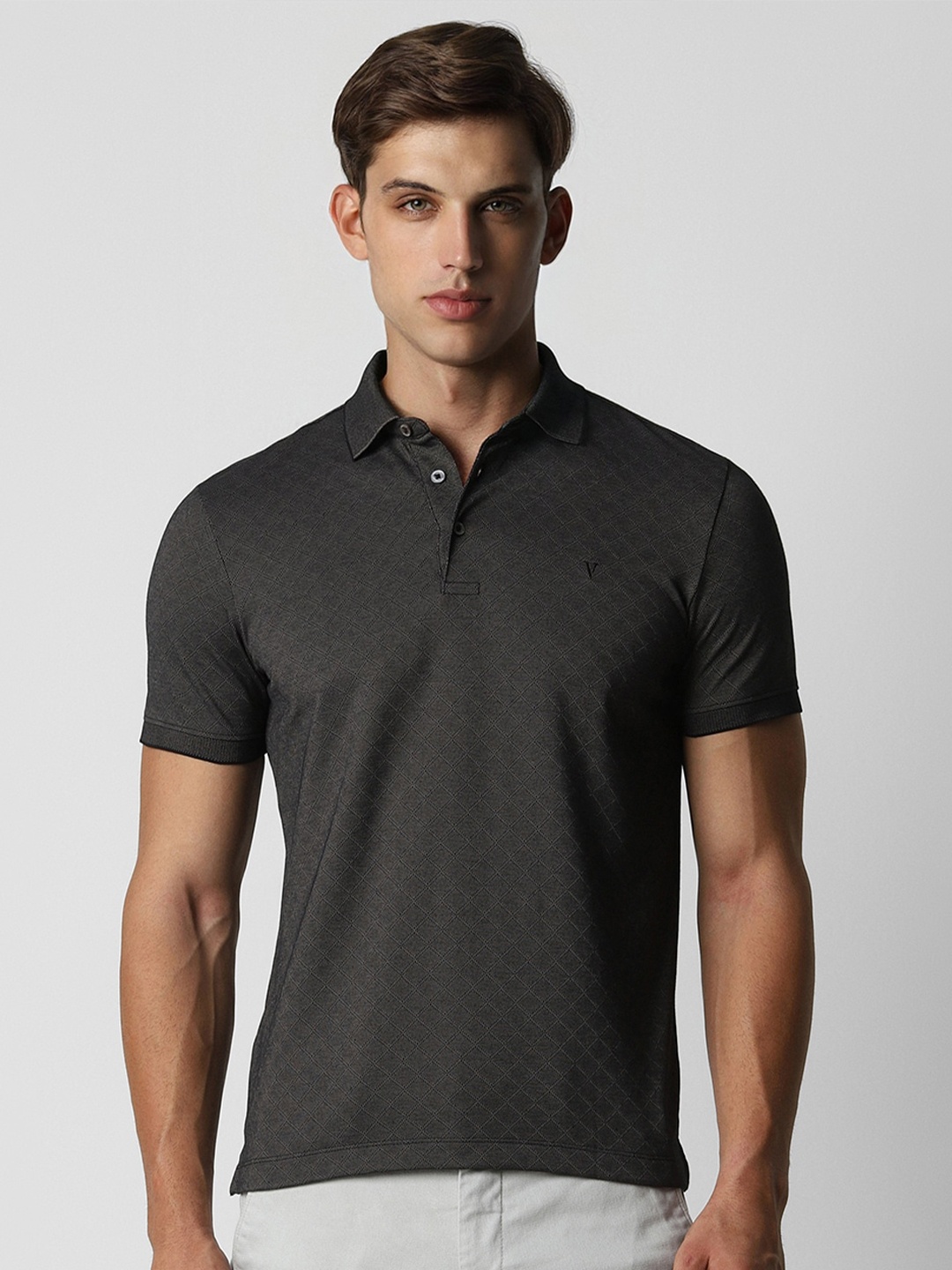 

Van Heusen Self Design Polo Collar Short Sleeves Cotton T-shirt, Grey