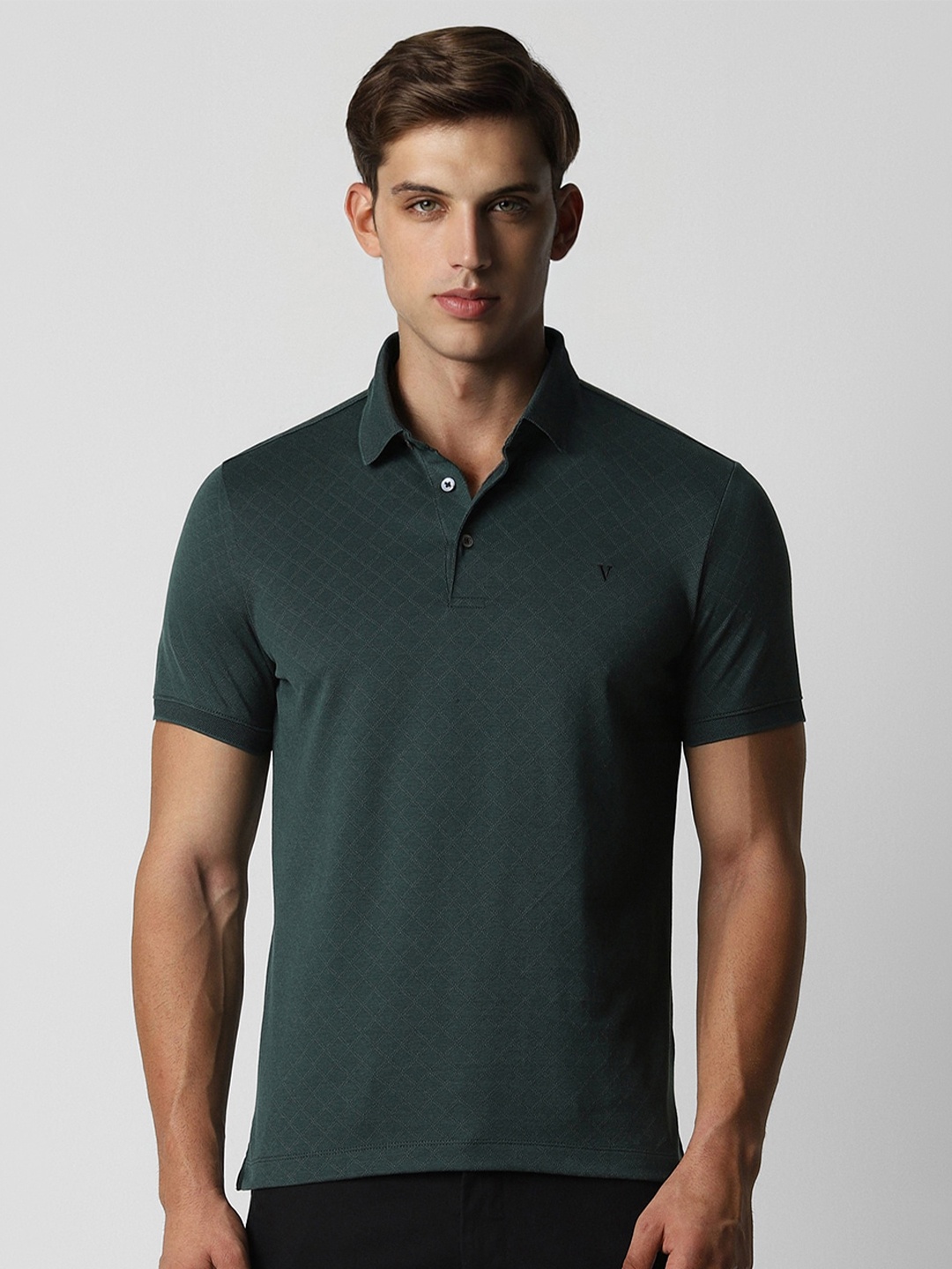 

Van Heusen Self Design Polo Collar Short Sleeves Cotton T-shirt, Green