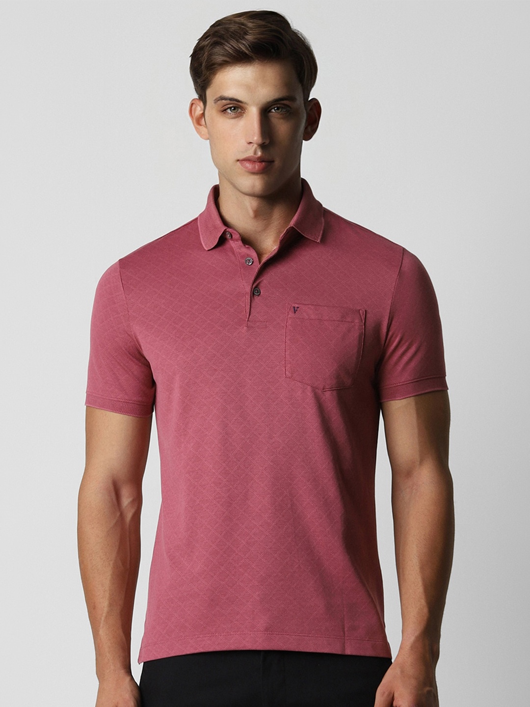 

Van Heusen Self Design Polo Collar Short Sleeves Cotton T-shirt, Pink