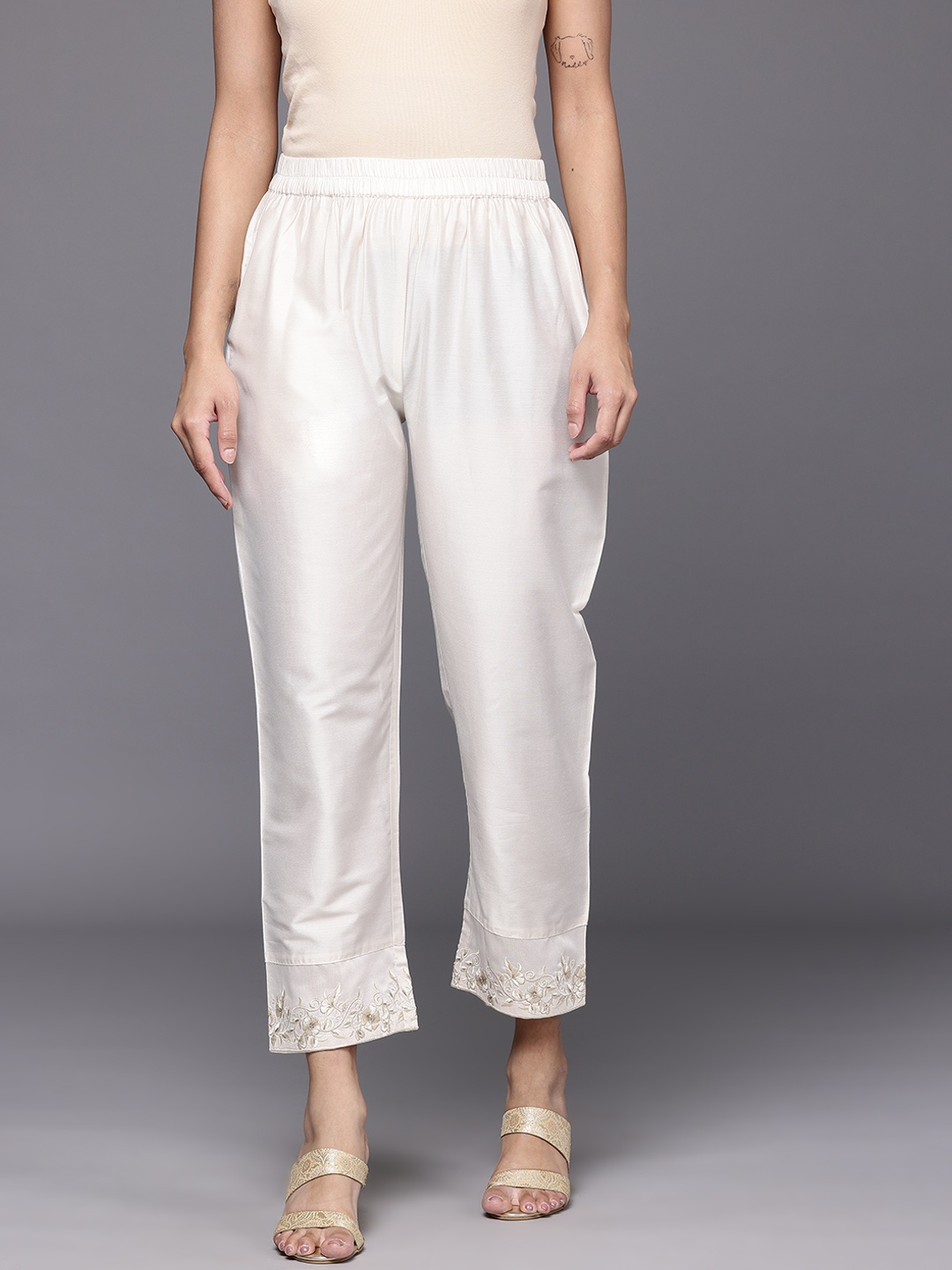 

Varanga Women Embroidered Trousers, Off white