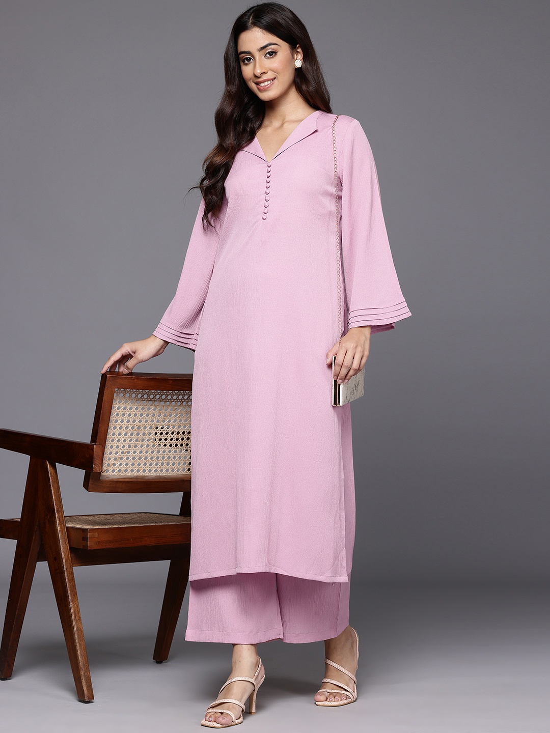 

Varanga Women Crinkled Crepe Kurta with Palazzos, Pink