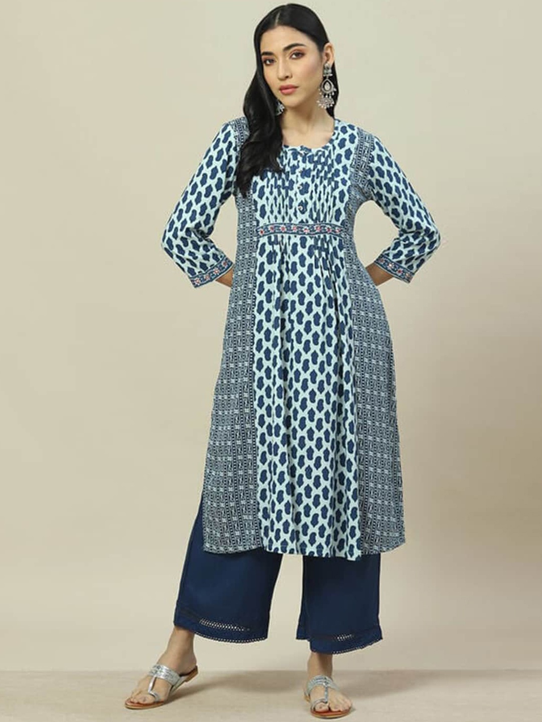 

Rangriti Round Neck Printed Anarkali Kurta, Blue